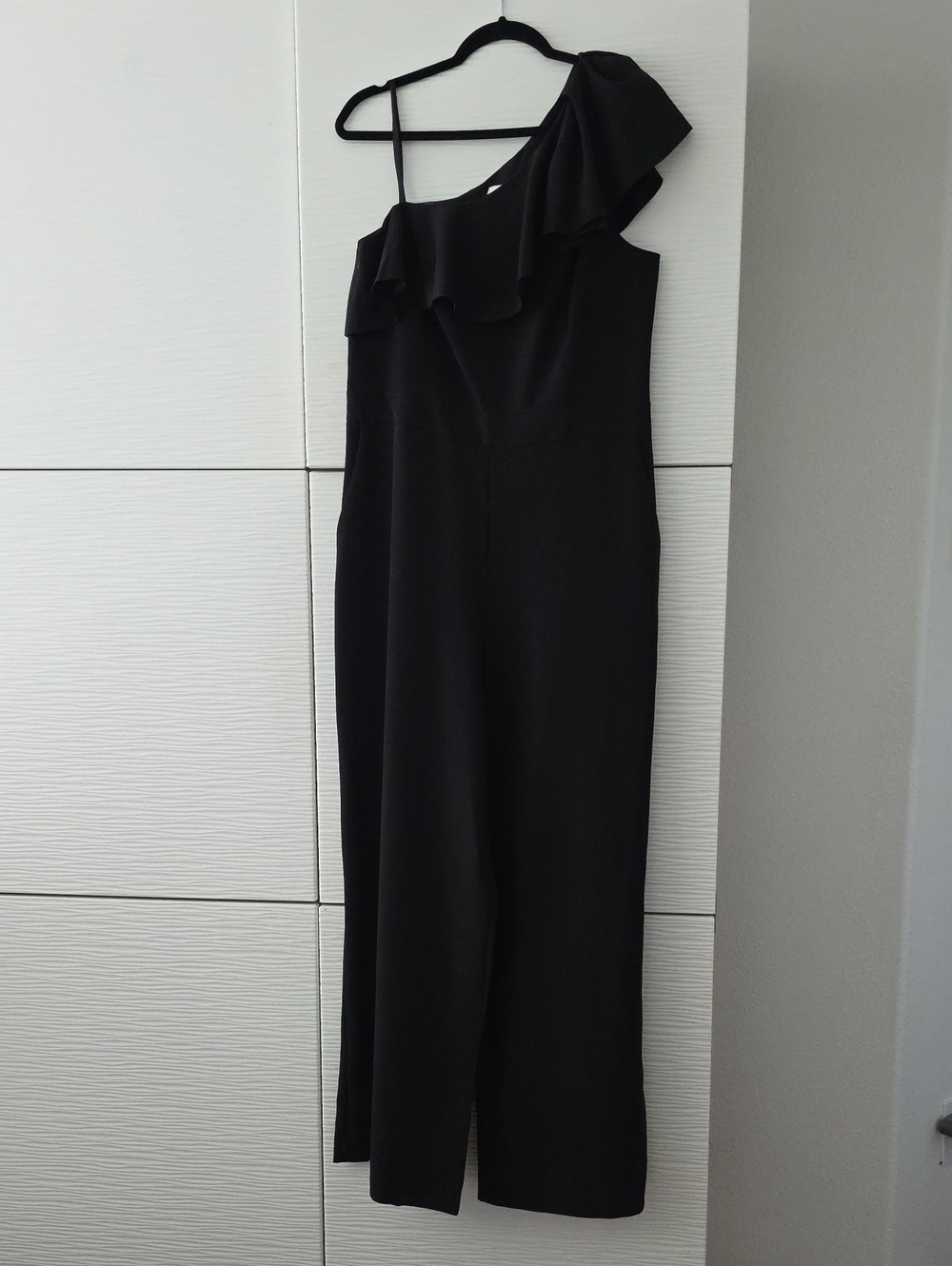 Eliza J Black One-Shoulder Ruffle Jumpsuit